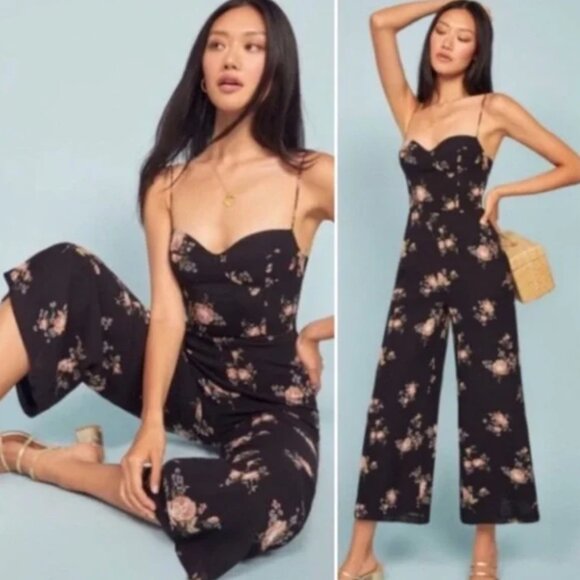 Reformation Portia Black Floral Jumpsuit - Picture 2 of 11